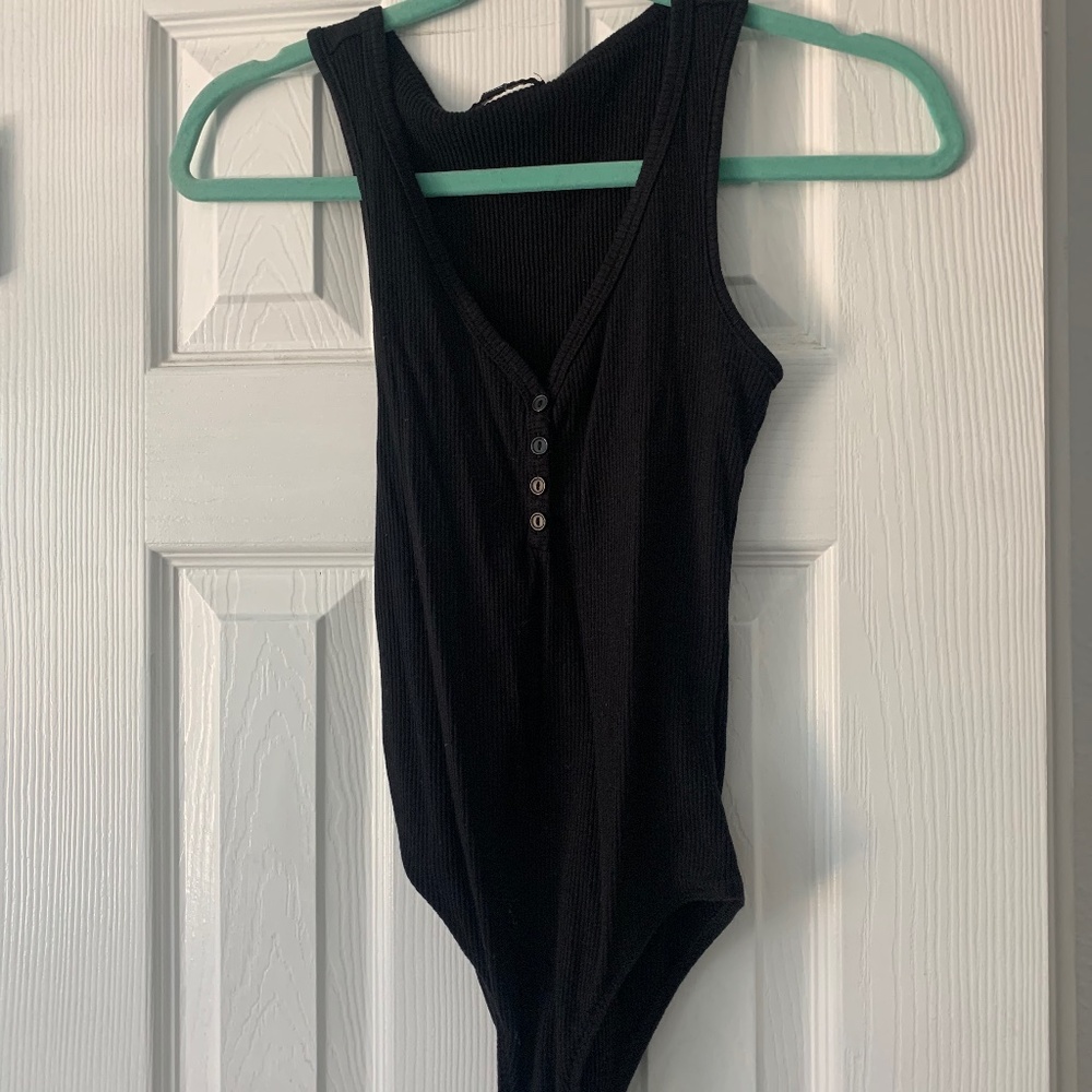 Black v-neck button down tank/bodysuit